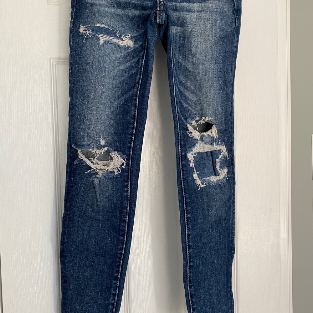 distressed medium wash high waist jeans
